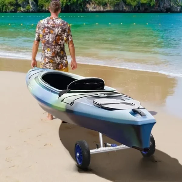 Chariot de transport pour kayak paddle canoë - largeur réglable - béquille, 2 grandes roues - alu. bleu noir 75x37x58cm Bleu – Image 2